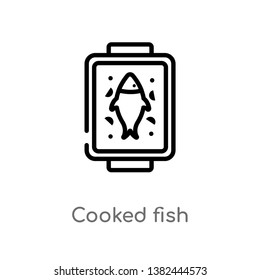 outline cooked fish vector icon. isolated black simple line element illustration from food concept. editable vector stroke cooked fish icon on white background