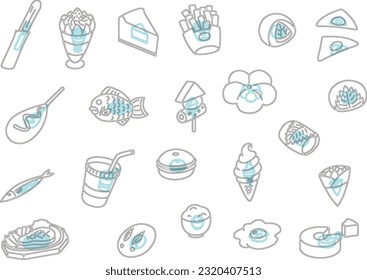 Outline cooking food icon set light blue