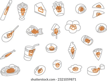 Outline cooking food icon set orange