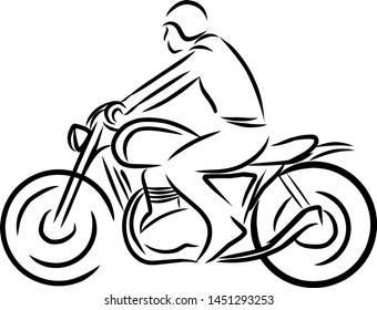 Outline cool guy riding custom motorbike design image illustration
