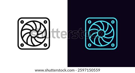 Outline cooler fan icon, with editable stroke. Fan icon for air cooling and ventilation in computer. Cooling system, ventilator, air cooler, ventilation, cooling fan for electric devices. Vector icon