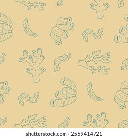 Outline Coral Reef Seaweed Vector Seamless Pattern illustration for Print, Wallpaper, Decoration.