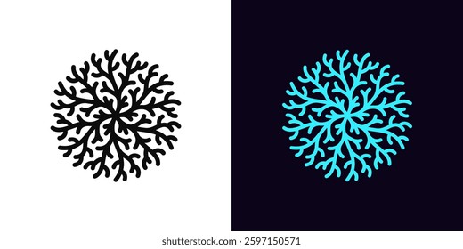 Outline coral tree icon, with editable stroke. Coral reef icon, geometric pattern of nautical plant. Round coral pattern, spa treatments, coastal coralline seaweed, marine plant branch. Vector icon