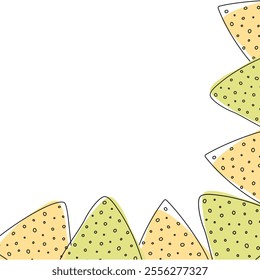 Outline Corn and Spinach Mexican Nachos fill not along contour. Copy space Corner Frame border idea