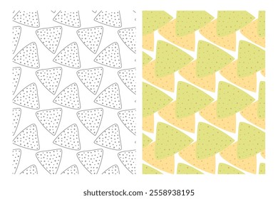 Outline, corn and spinach nachos Seamless patterns Set 2 Mexican Fast Food wallpaper background idea