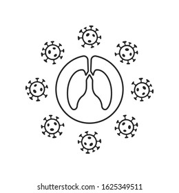 outline coronavirus attacks lungs icon. concept of global pandemic risk or east corona virus. minimal flat linear trend modern simple biohazard logotype graphic design isolated on white background