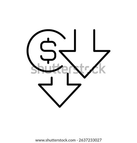 Outline Cost Reduction Icon with Downward Arrows and Dollar Symbol Financial Decrease Line Art Expense Lowering