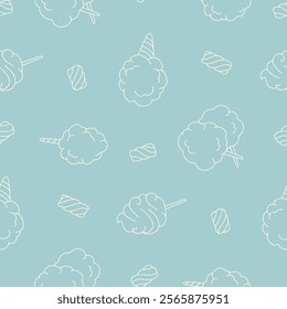 Outline Cotton Candy Marshmallow Vector Seamless Pattern illustration for Print, Wallpaper, Decoration.