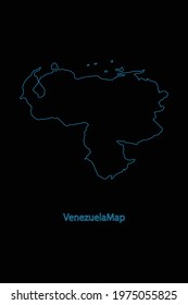 Outline country border map of venezuala on black background