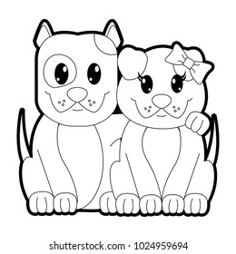 outline couple dog cute animal together