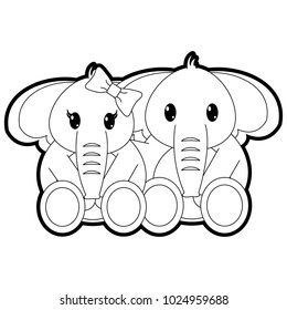 outline couple elephant cute animal together