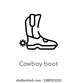 outline cowboy boot vector icon. isolated black simple line element illustration from desert concept. editable vector stroke cowboy boot icon on white background