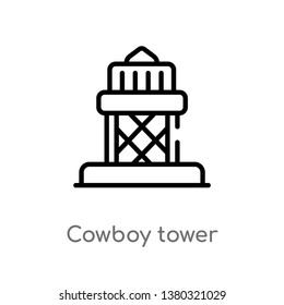 outline cowboy tower vector icon. isolated black simple line element illustration from desert concept. editable vector stroke cowboy tower icon on white background
