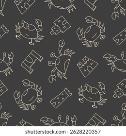 Outline Crab Sand Castle Pattern Vector Illustration Seamless for Background Wallpaper Packaging