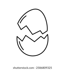 Outline Cracked Eggshell Minimalistic linear Icon Sticker Logo or Thematic cards design element idea