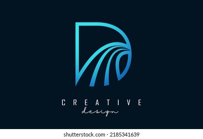 Esquema del logotipo de la letra creativa D con líneas principales y diseño del concepto de carretera. Letra D con diseño geométrico. Ilustración vectorial con letras y cortes.
