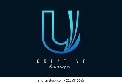 Umreißen Sie Creative Letter U Logo mit führenden Linien und Straßenkonzeption. Buchstabe U mit geometrischem Design. Vektorgrafik mit Buchstaben und Schnitten.