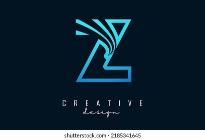 Esquema de logotipo de letra creativa Z con líneas principales y diseño de concepto de carretera. Letra Z con diseño geométrico. Ilustración vectorial con letras y cortes.