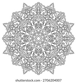 Esquema creativo Mandala para colorear la página del libro. Vector Mandala Oriental. Arte de línea de libro para colorear. Diseño de mandala de doodle dibujado a mano