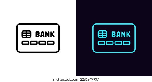 Outline credit card icon, with editable stroke. Bank card with chip, debit card pictogram. Money transfer, bank deposit, virtual card, online payment, remittance, cash back, secure pay. Vector icon