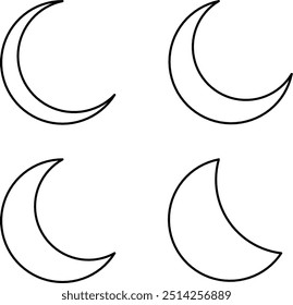 outline crescent moon icon set, outline crescent moon design element