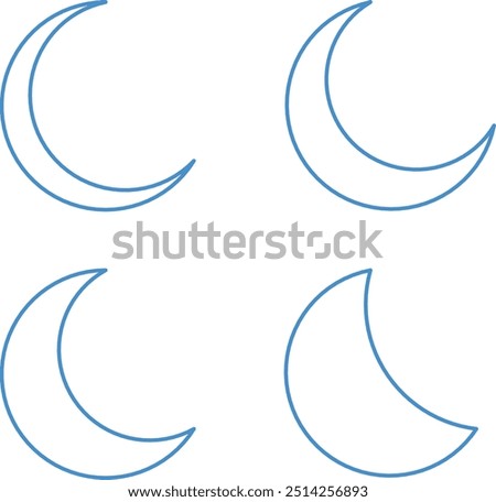 outline crescent moon icon set, outline crescent moon design element