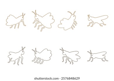 Outline Cricket Animal Illustration Design Set