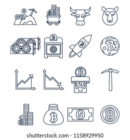 Outline cripto currency icon set. Blockchain outline icons.