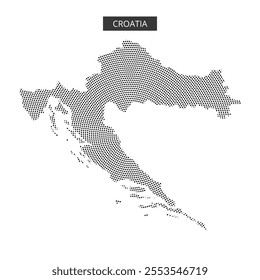 The outline of Croatia is displayed in a dotted style, set against a subtle abstract background with soft lines.