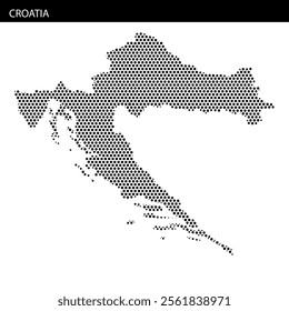 The outline of Croatia is displayed in a dotted style, set against a subtle abstract background with soft lines.