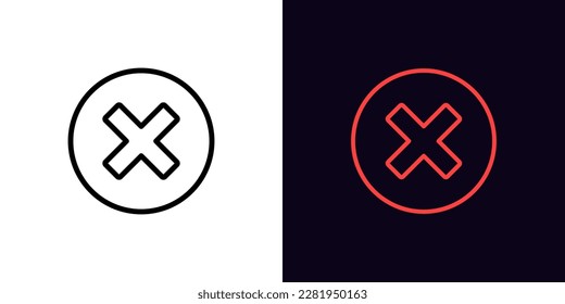 Outline cross mark icon, with editable stroke. Error sign, cancel and reject, X pictogram. Incorrect select, cancel cross mark, disapprove request, notice refuse, wrong answer and mistake. Vector icon