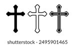Outline cross symbol. Christian cross icon. Catholic religious symbol. Vector.