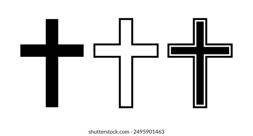 Símbolo de la cruz de contorno. Icono de la cruz cristiana. Símbolo religioso católico. Vector.