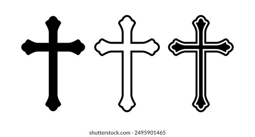 Outline cross symbol. Christian cross icon. Catholic religious symbol. Vector.