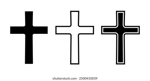 Símbolo de la cruz de contorno. Icono de la cruz cristiana. Símbolo religioso católico. Vector.