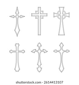 Outline Cross vector symbol design, Christian graphic elements illustration, Thin line Clip art for Decoration, Easter, Christmas, Old fashion pictogram (Editable)