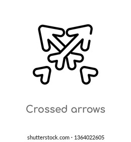 outline crossed arrows vector icon. isolated black simple line element illustration from user interface concept. editable vector stroke crossed arrows icon on white background