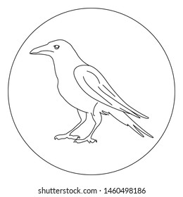Outline crow or raven hand drawing bird vector design. Line art with broken lines.