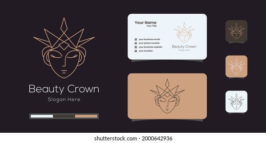 Outline crown with beauty woman logo business card design