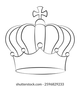 Outline crown with a cross. Vector icon of a crown. 