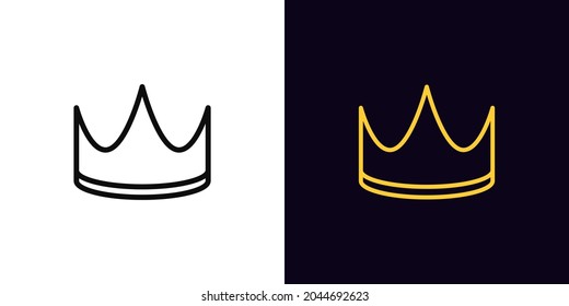 Outline Crown Icon, With Editable Stroke. Linear Corona Sign, Royal Crown Pictogram. King Or Queen Golden Crown, Kingdom, Authority And Nobility. Vector Icon, Sign, Symbol For UI And Animation