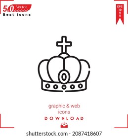 Icono de corona de esquema. vector de icono de corona aislado en fondo blanco. Diseño gráfico, diseño material, aplicación móvil, logotipo, interfaz de usuario. Vector de formato EPS 10