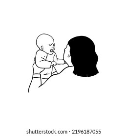 Outline Crying Baby Illustration. Vector Cartoon Illustration