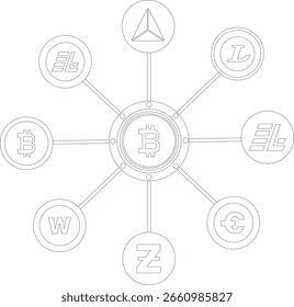 Símbolo de moneda de conexión de blockchain de icono de red criptográfica