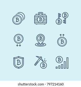 Outline Cryptocurrency, blockchain, bitcoin mining, digital money vector simple icons for web and mobile design pack 3