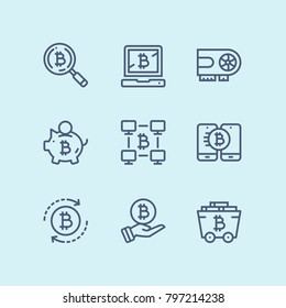 Outline Cryptocurrency, blockchain, bitcoin mining, digital money vector simple icons for web and mobile design pack 2