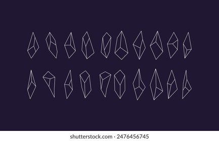 Outline Crystals Abstract Geometric Vector universal Shapes Y2K style modern design, brutalist Icons, basic figures in retro futuristic assets, symbols and objects for logo, posters, banners, stickers