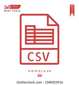 Outline csv file-type icon vector isolated on white background. Graphic design, material design, 2019 year best selling icons, mobile application, UI / UX design, EPS 10 format vector