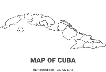 Mapa de Cuba de contorno com bordas de região ilustração vetorial