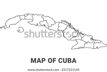 Outline Cuba map with borders of region vector illustration